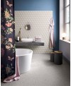 Carrelage salle de bain, imitation cannage, tissu, tapis, decor light, rectifié, santafineart au mur.