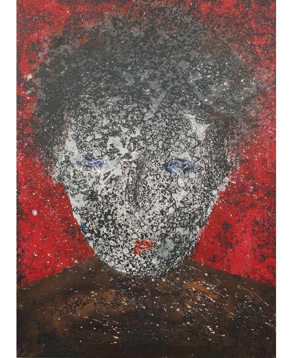 Peinture contemporaine, portrait, tableau moderne figuratif, acrylique sur toile 100x73cm intitulée: tête noire.