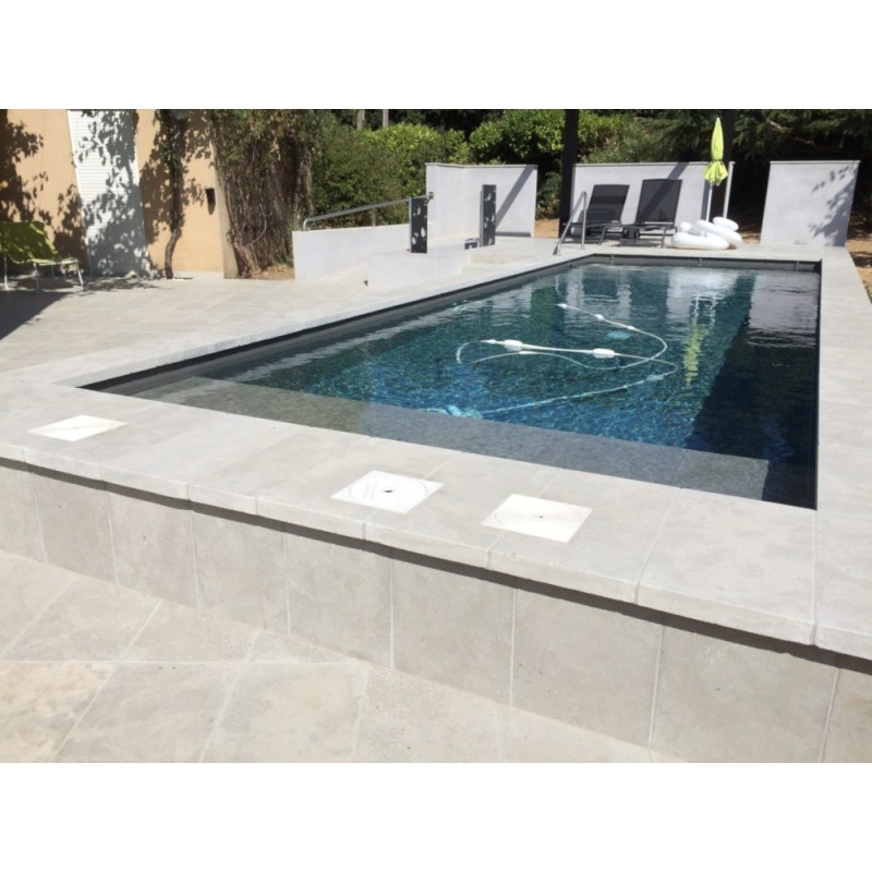 Angle intérieur margelle piscine plate en pierre grise 60X33X5cm bord rond , artxtaza