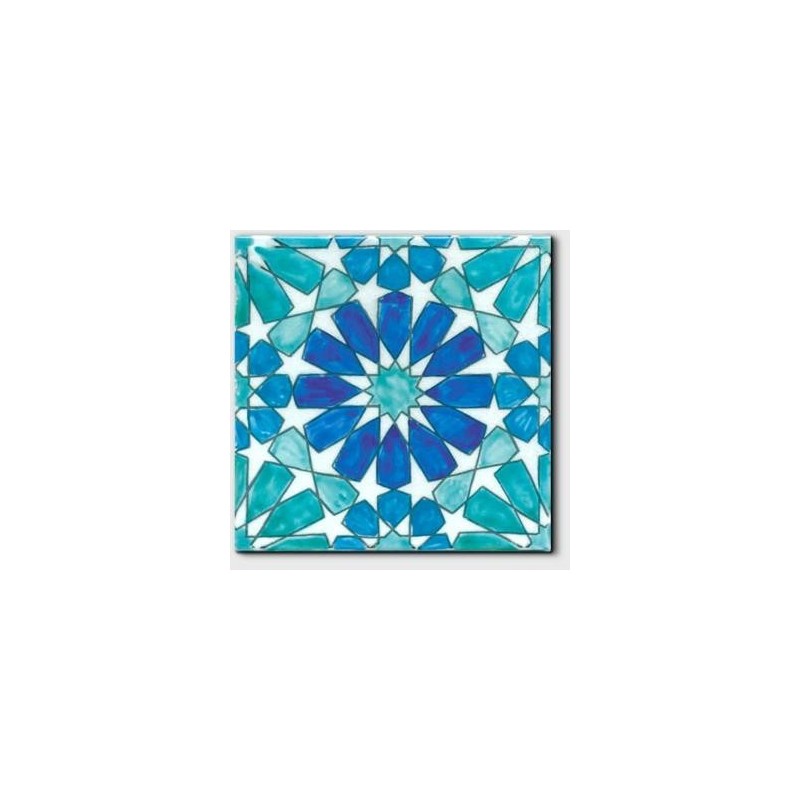 Carrelage décoré à la main émail craquelé orient 20x20x1.1cm D marbella bleu