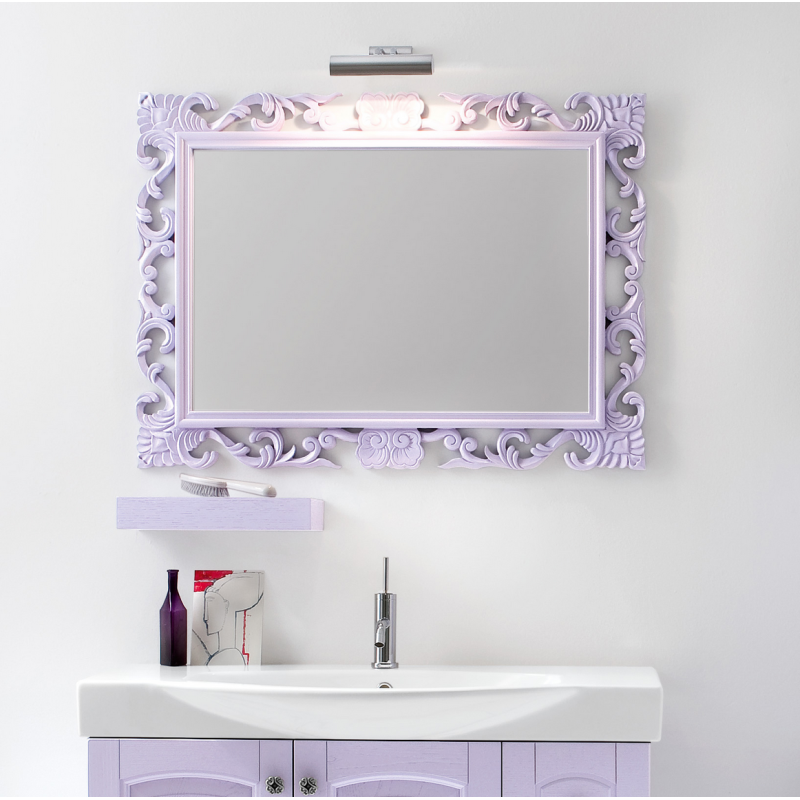 Miroir salle de bain, retro art ancien horizontal 95x70x3cm sans éclairage, avec cadre violet mat comp brocantage 4828..