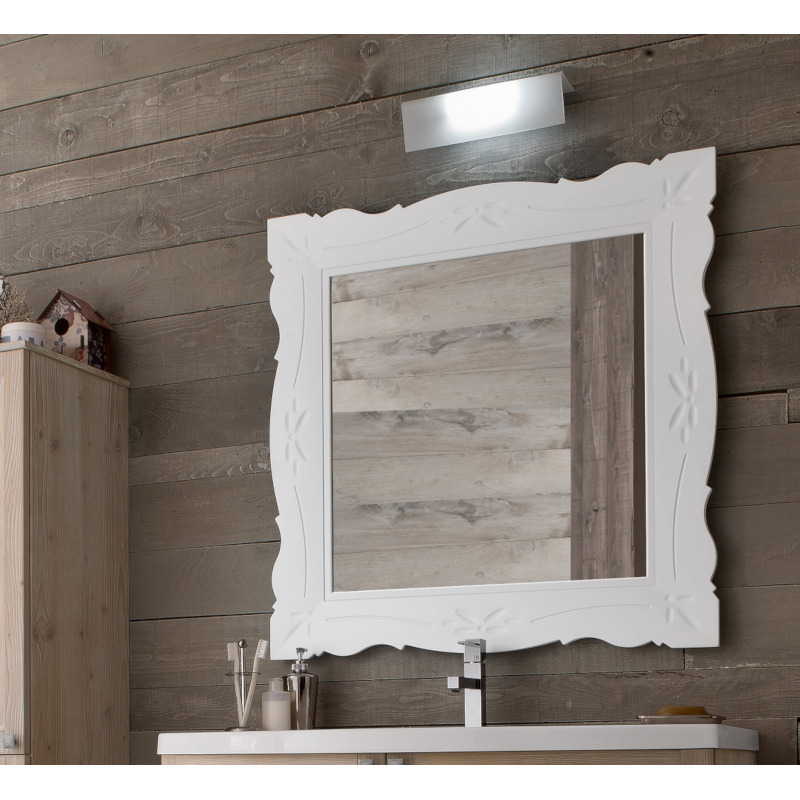 Miroir salle de bain, retro art ancien carré 85x85x3,3cm sans éclairage, avec cadre en bois laqué blanc mat comp etro 4826