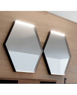 Miroir contemporain, salle de bain, hexagonal 87x100x5.5cm éclairage à led, cadre finition noir mat compx hexagon black 4060.
