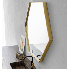 Miroir contemporain, salle de bain, hexagonal 87x100x5.5cm éclairage à led, cadre finition or intense comp hexagon oro 4062.