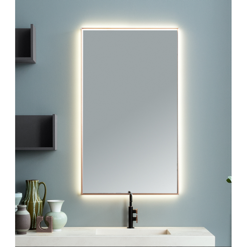 Miroir salle de bain, contemporain vertical 70x120x5.5cm éclairage à led, cadre finition cuivre comp sceen3 rame 4059.