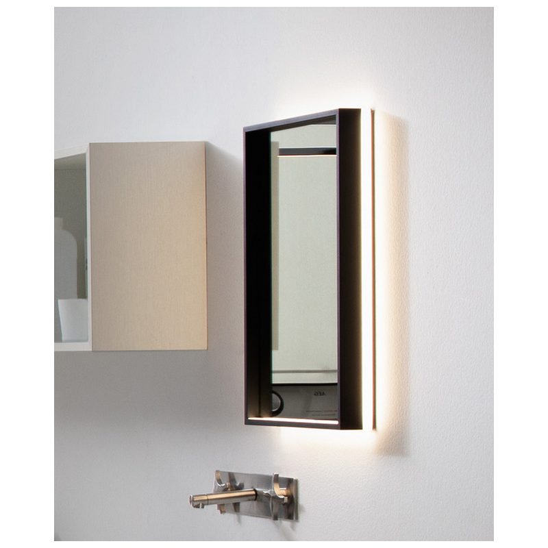 Miroir salle de bain contemporain rectangulaire vertical éclairage à led, cadre finition noir mat comp screen1.