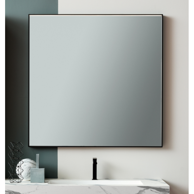 Miroir horizontal salle de bain contemporain rectangulaire éclairage à led, cadre finition noir mat comp screen2.