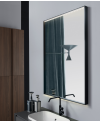 Miroir horizontal salle de bain contemporain rectangulaire éclairage à led, cadre finition noir mat comp screen2.