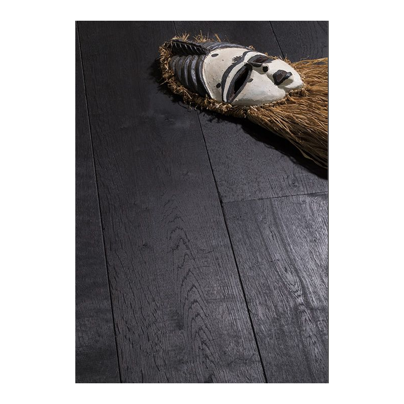 Parquet noir pur chêne brossé massif épaisseur 14mm premier choix sans noeud largeur 90, 110, 130, 150mm PE410B CDE