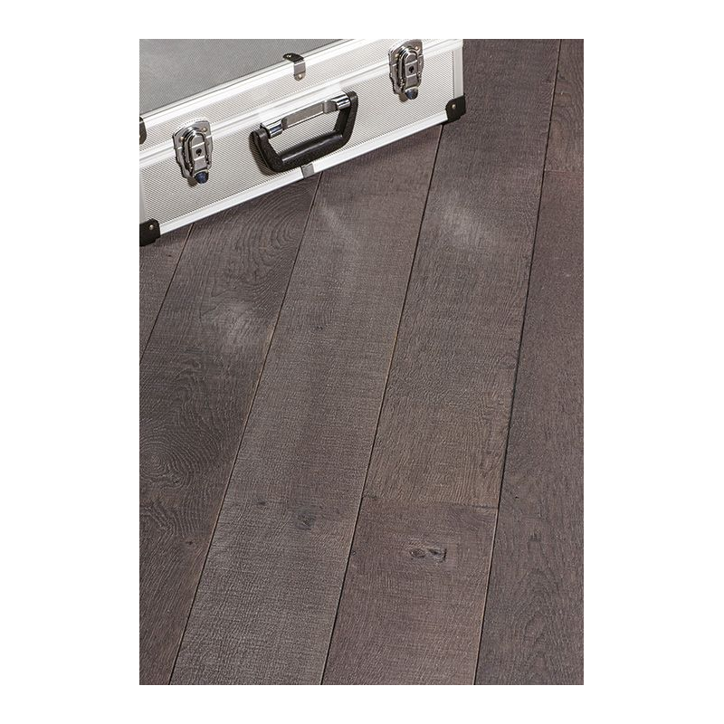 Parquet foncé forte épaisseur gris gravier massif en chêne français scié, plancher bois épaisseur 21mm, grande largeur 190 mm