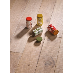 Parquet gris ciment forte épaisseur massif en chêne français scié, épaisseur 21mm, grande largeur 190 mm