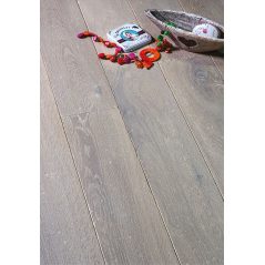 Parquet forte épaisseur 21mm massif en chêne vieilli finition gris de brume, grande largeur 190 mm