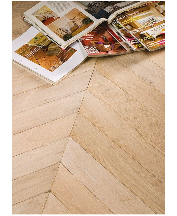 Parquet blanchi point de hongrie ancien chêne massif français vieilli plancher du boulanger, ép : 14 mm , largeur 80 et 110mm