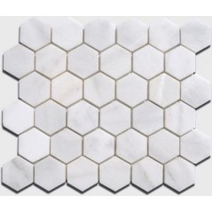 mosaique salle de bain hexagone de marbre blanc 4.8cm sur plaque 30.5x30.5x1cm