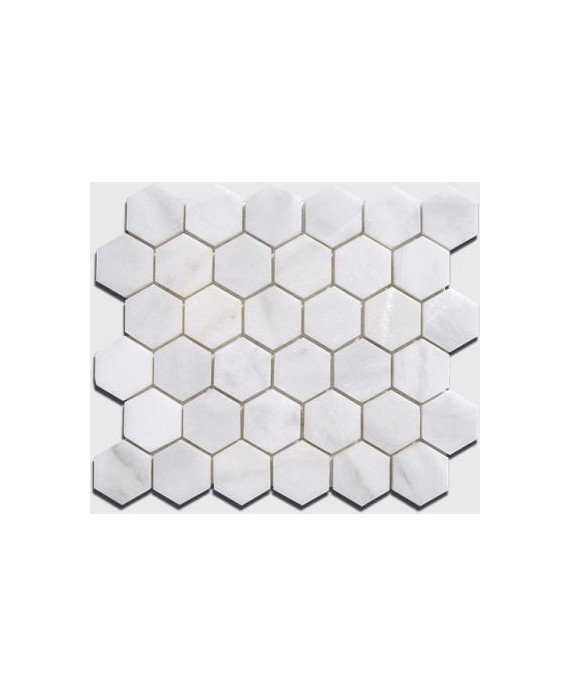 mosaique salle de bain hexagone de marbre blanc 4.8cm sur plaque 30.5x30.5x1cm