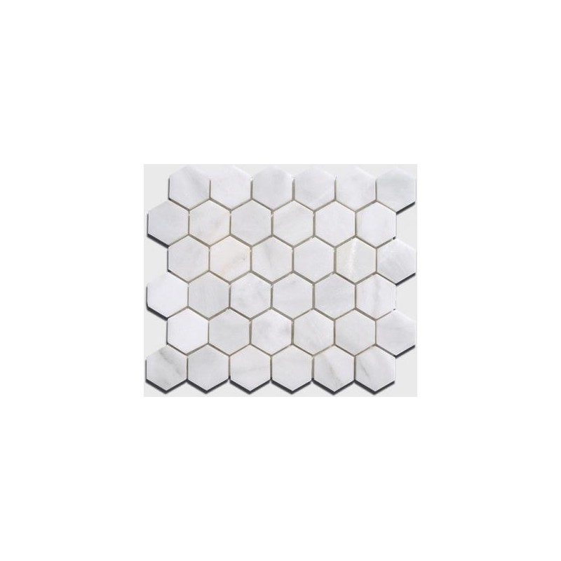 mosaique salle de bain hexagone de marbre blanc 4.8cm sur plaque 30.5x30.5x1cm