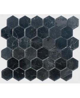 mosaique salle de bain hexagone de marbre noir 4.8cm sur plaque 30.5x30.5x1cm