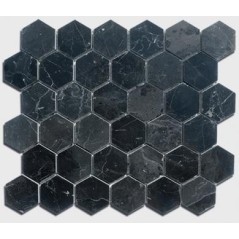 mosaique salle de bain hexagone de marbre noir 4.8cm sur plaque 30.5x30.5x1cm