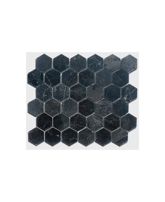 mosaique salle de bain hexagone de marbre noir 4.8cm sur plaque 30.5x30.5x1cm