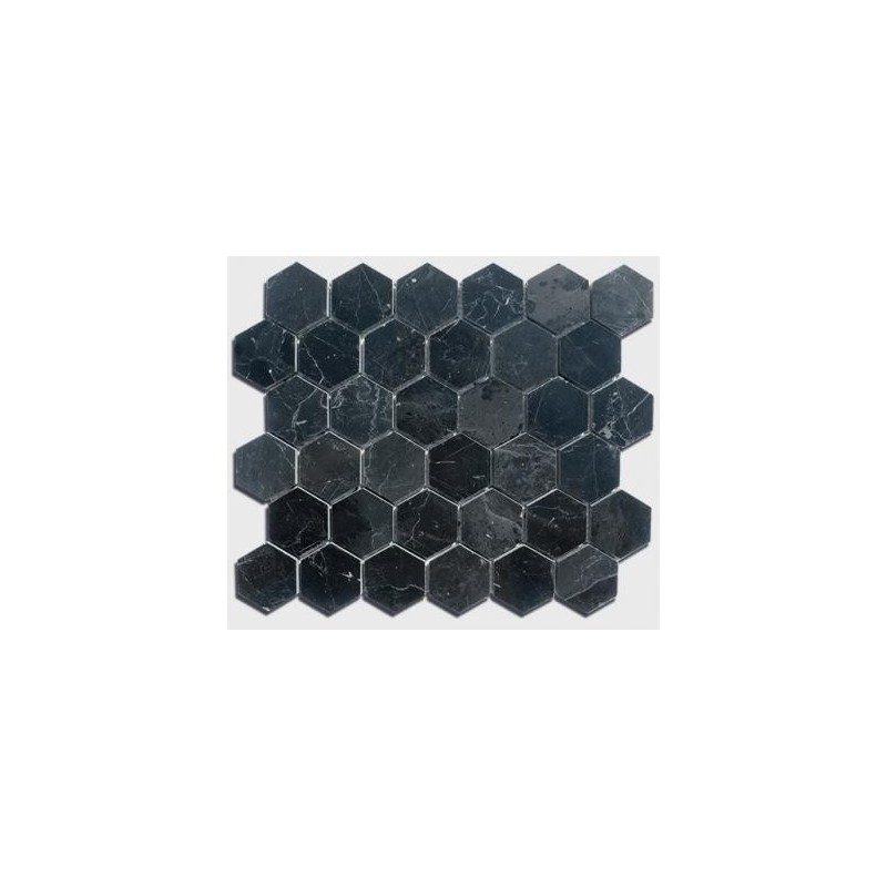 mosaique salle de bain hexagone de marbre noir 4.8cm sur plaque 30.5x30.5x1cm