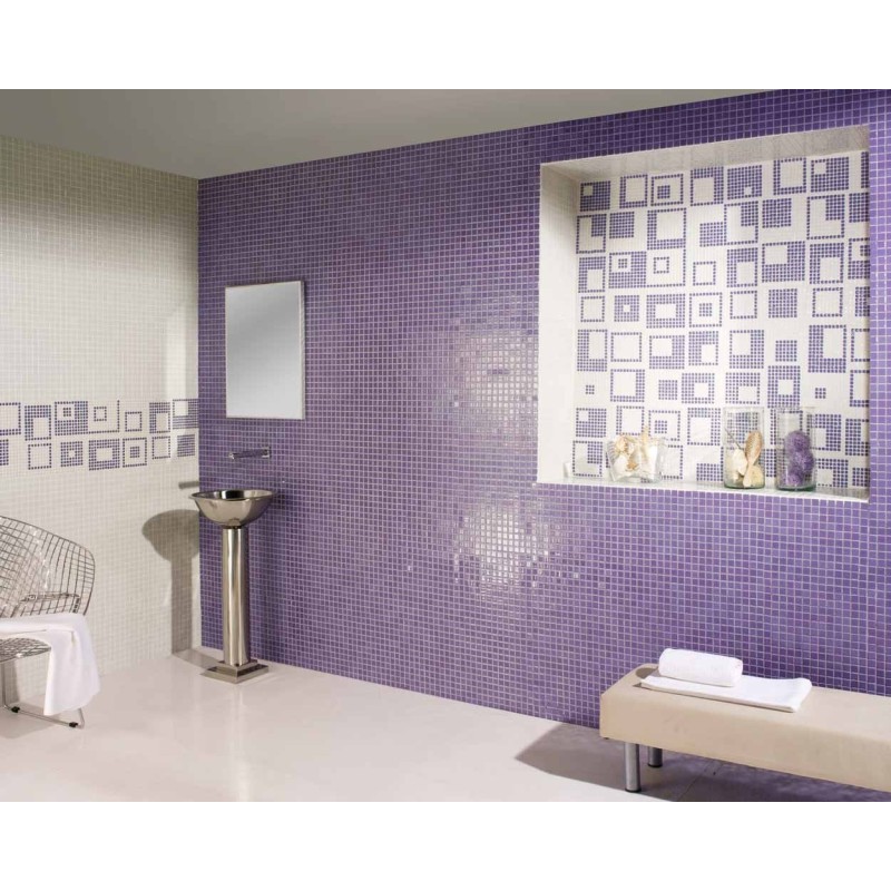 Emaux de verre violet piscine mosaique salle de bain mosmc-602 2.5x2.5cm sur trame.