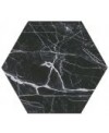 Carrelage hexagone tomette imitation marbre satiné noir veiné de blanc 28.5x33cm, salle de bain realmarbre noir