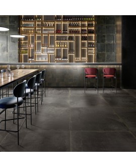 Carrelage imitation métal noir, restaurant, 120x120cm rectifié, santoxydart noir