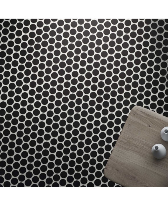 Carrelage rond noir mat sur plaque 30.9x30.9cm, épaisseur 9mm, realcircle black