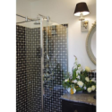 mosaique salle de bain D octogone marbre noir avec cabochon blanc sur trame 30.5x30.5x1cm