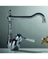 Mitigeur évier rétro robinet style ancien art deco F5417 chromé ou vieux cuivre