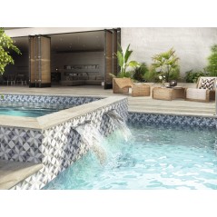 Carrelage piscine imitation carreau ciment gris et blanc 15x15x0.9cm, R10 apegina