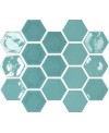 Carrelage écaille 12x12.5cm, losange 9.8x16.8cm, hexagone 12x13.8cm, brique 6.5x13cm bleu clair brillant, apememory aqua