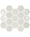 Carrelage écaille 12x12.5cm, losange 9.8x16.8cm, hexagone 12x13.8cm, brique 6.5x13cm gris clair brillant, apememory mist