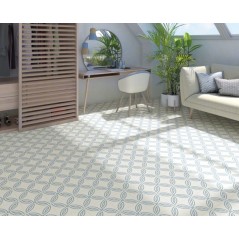 Carrelage décor bleu sur fond blanc rectifié 20x20cm V andrassy blanc