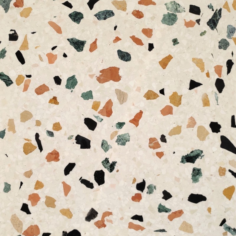 Carrelage ciment terrazzo véritable granito brillant ou mat CARPPG30 40x40X1.2cm eclats de marbre gros grains