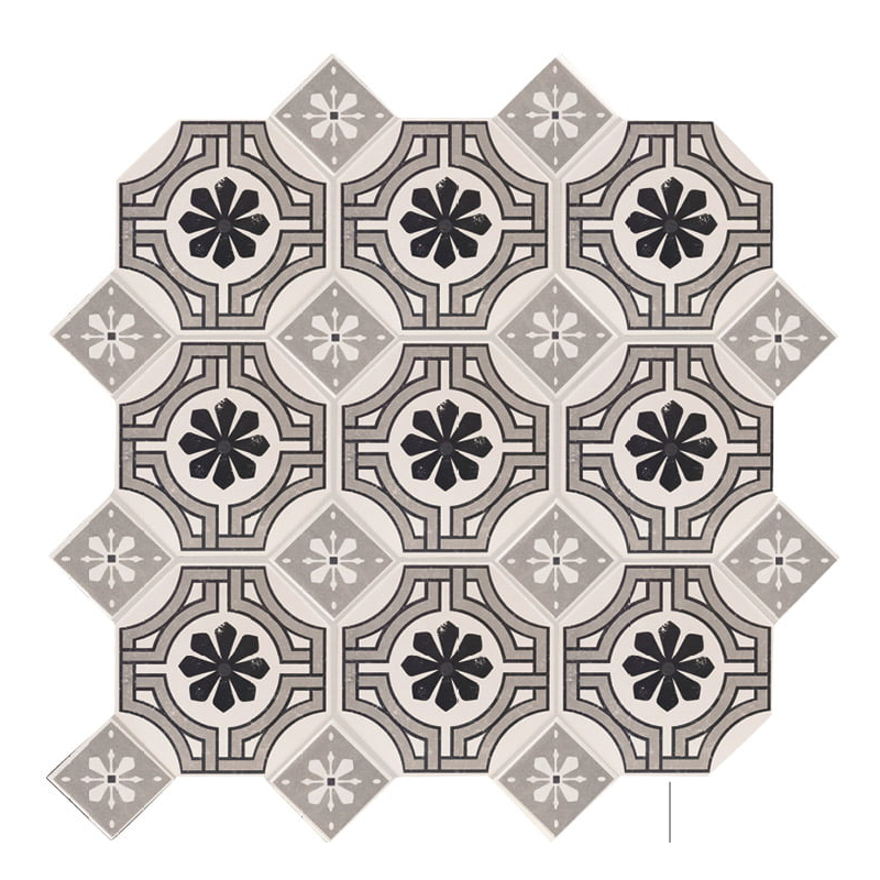 Carrelage imitation carreau ciment ancien géometrique mat octogone 12.2x12.2cm et cabochon 5x5cm sur trame, natottomed