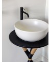 Meuble console de salle de bain bois clair et céramique noire 35 avec une vasque ronde à poser blanc mat scarcross 41