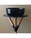 Meuble console de salle de bain bois clair et céramique noir avec une vasque ronde à poser noir mat scarcross 35