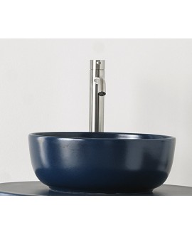 Vasque ronde bleu mat en céramique 33x12.5cm et 39x14cm scarglam