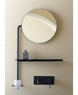 Miroir noir avec avec tube rond, étagère et porte gobelet L:51cm H:82cm scar 2302