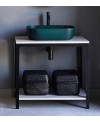 Meuble console de salle de bain métal NROP et bois 88 80x50cm H:74cm avec une vasque scarglam vert musk 55 56x69cm scarable