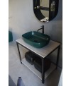 Meuble console de salle de bain métal NROP et bois 88 80x50cm H:74cm avec une vasque scarglam vert musk 55 56x69cm scarable