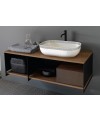 Meuble console de salle de bain métal noir NROP et bois 89 120x50cm avec une vasque scarglam blanc FSNR 56x39cm scarslide
