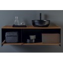 Meuble console de salle de bain métal noir NROP et bois 89 120x50cm avec une vasque scarglam noir 35 D:39cm scarslide