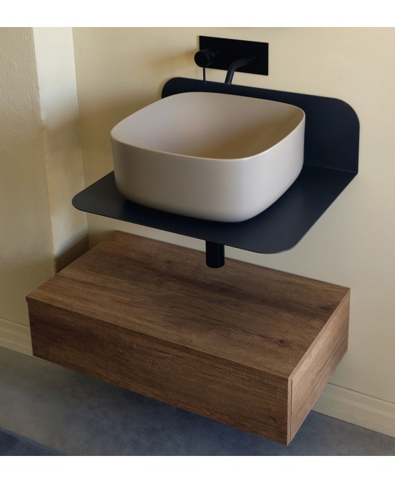 Meuble de salle de bain sur console métallique noire NROP 60x48x20cm vasque beige 42cm et tiroir 79x20cm scarplana