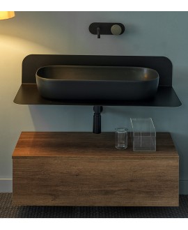 Meuble de salle de bain sur console métallique noire NROP 100x48x20cm vasque ardoise 76x39cm et tiroir 99x30cm scarplana