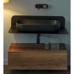 Meuble de salle de bain sur console métallique noire NROP 100x48x20cm vasque ardoise 76x39cm et tiroir 99x30cm scarplana