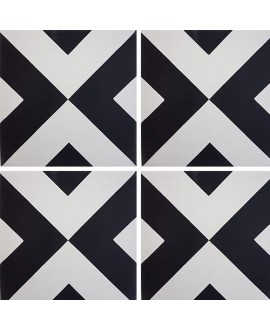 Carrelage ciment décor géométrique renev 20x20cm noir et blanc