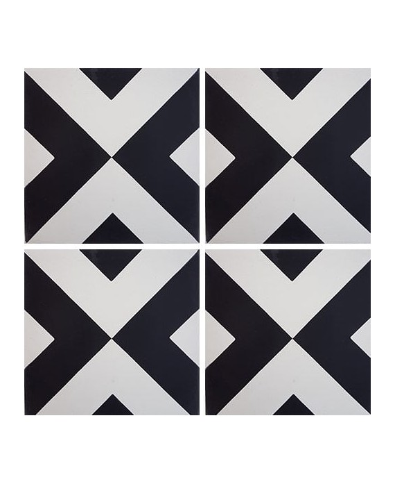 Carrelage ciment décor géométrique renev 20x20cm noir et blanc