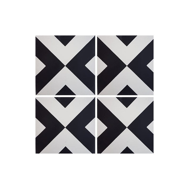 Carrelage ciment décor géométrique renev 20x20cm noir et blanc